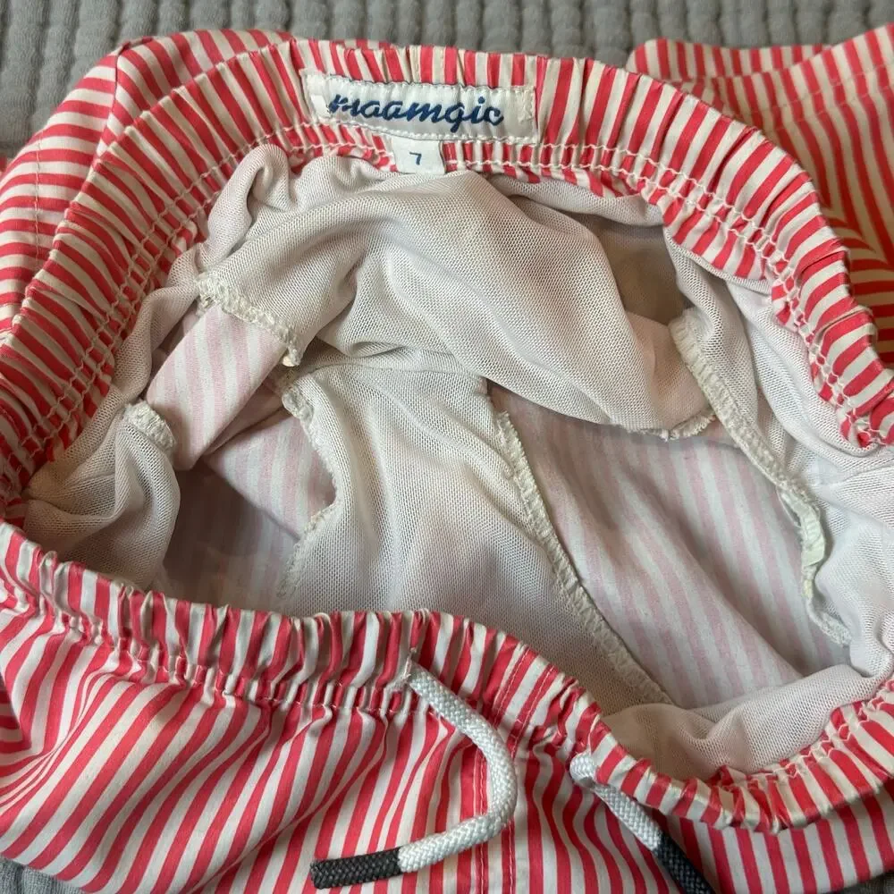 Maamgic Red White Candy Stripe Swim Trunks Shorts Boys 7